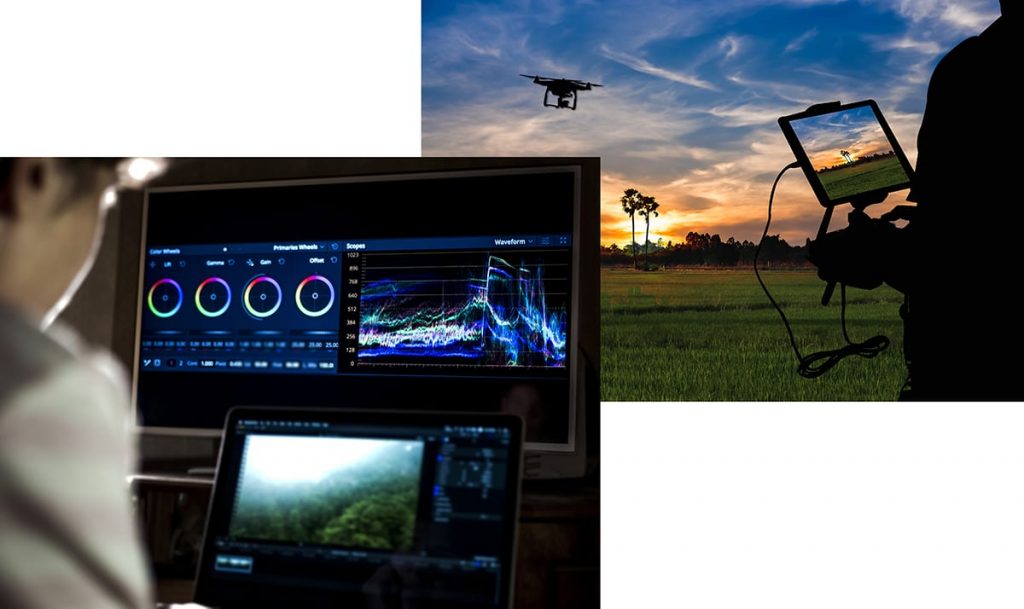 Silhouette of Man using drone to monitor the agricultural field Silhouette of Man using drone to monitor the agricultural field at the evening,